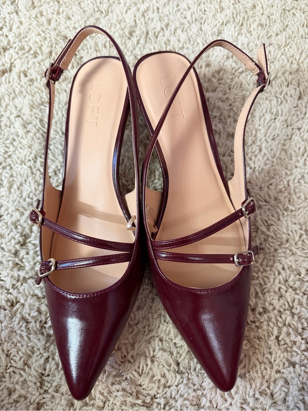 LOFT Burgundy Pointed Slingback Heels w Double Straps - Size 9